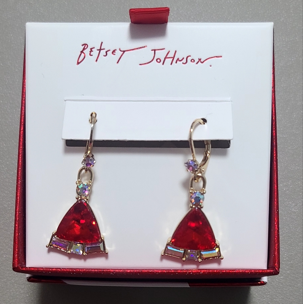 Betsey Johnson Red Santa Hat Drop Dangle Earrings